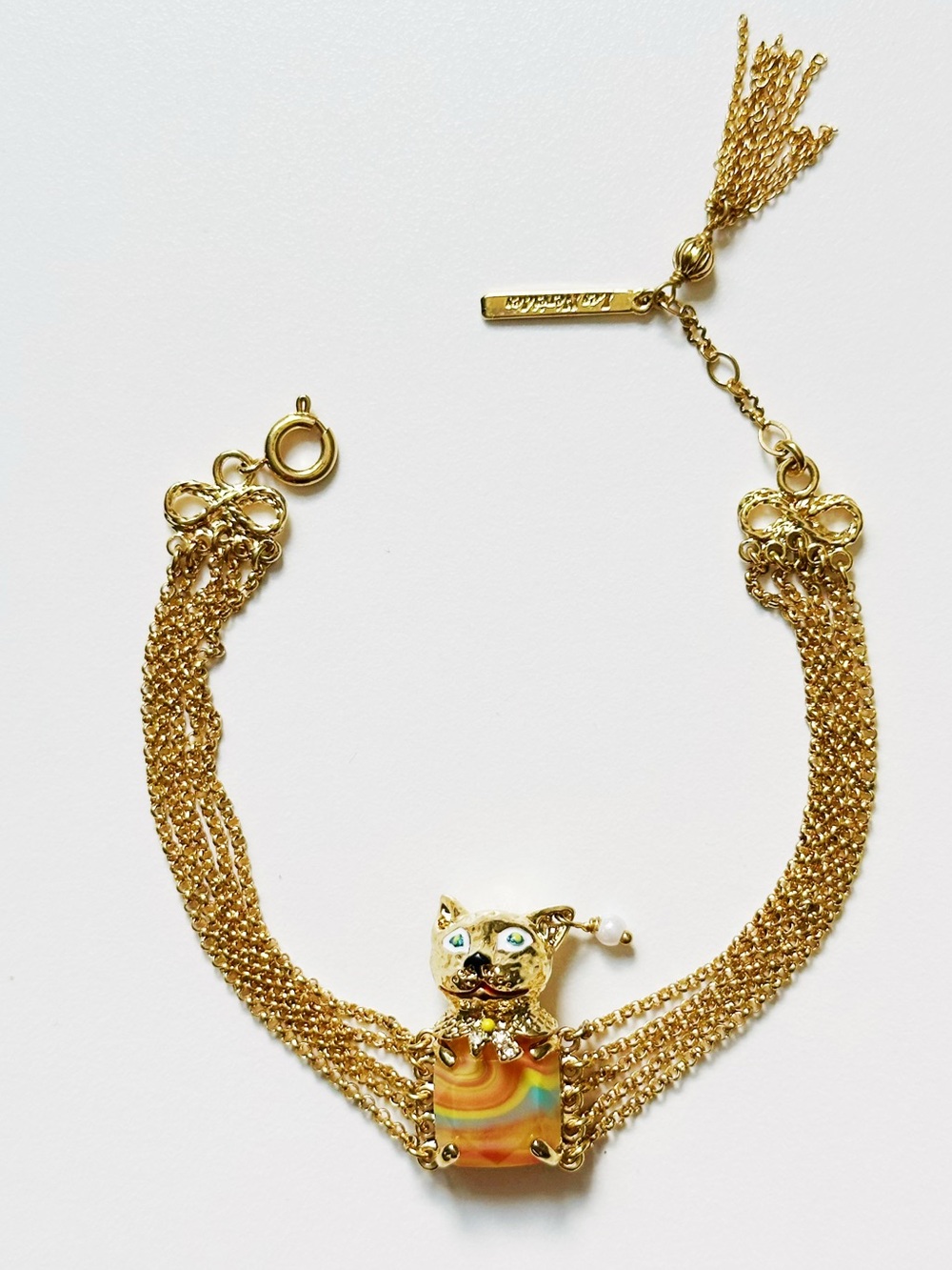 🐱Gold Multi-Chain Bracelet with Cat Enamel Charm